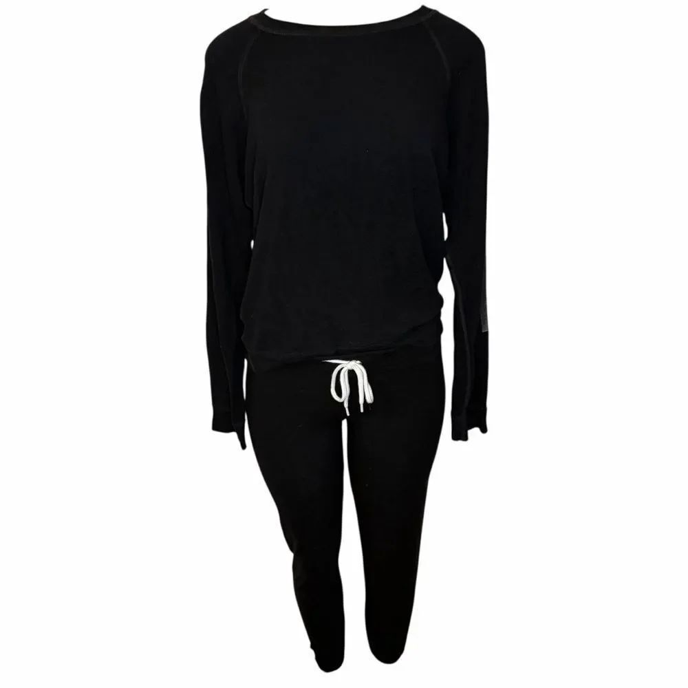 Monrow 2 pcs set black Sweater jogger Sweatpants racing stripe rayon small